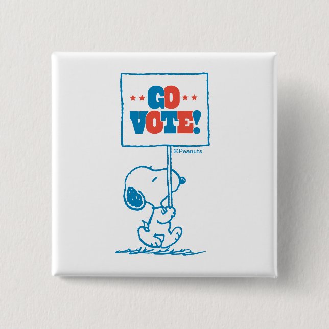 Peanuts | Snoopy - Go Vote Sign 15 Cm Square Badge (Front)