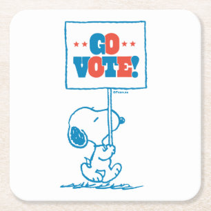 Peanuts   Snoopy - Go Vote Sign Square Paper Coaster