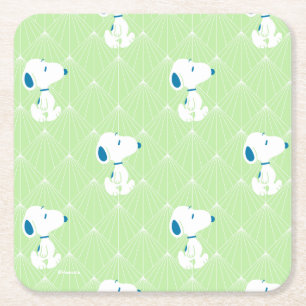 Peanuts   Snoopy Green Deco Dreams Pattern Square Paper Coaster