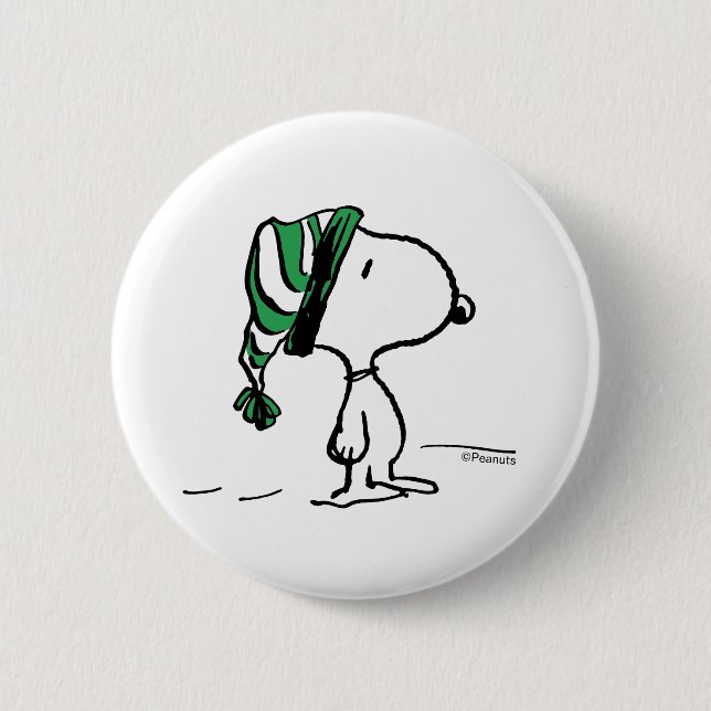Peanuts | Snoopy Green Snow Cap 6 Cm Round Badge (Front)