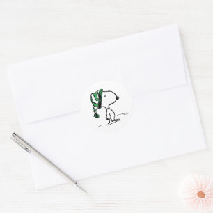 Peanuts   Snoopy Green Snow Cap Classic Round Sticker