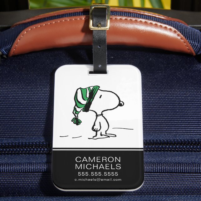 Peanuts | Snoopy Green Snow Cap Luggage Tag (Front Insitu 2)