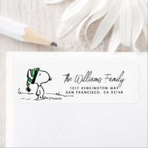 Peanuts   Snoopy Green Snow Cap Return Address Label