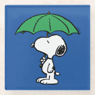 Peanuts   Snoopy Green Umbrella Glass Coaster