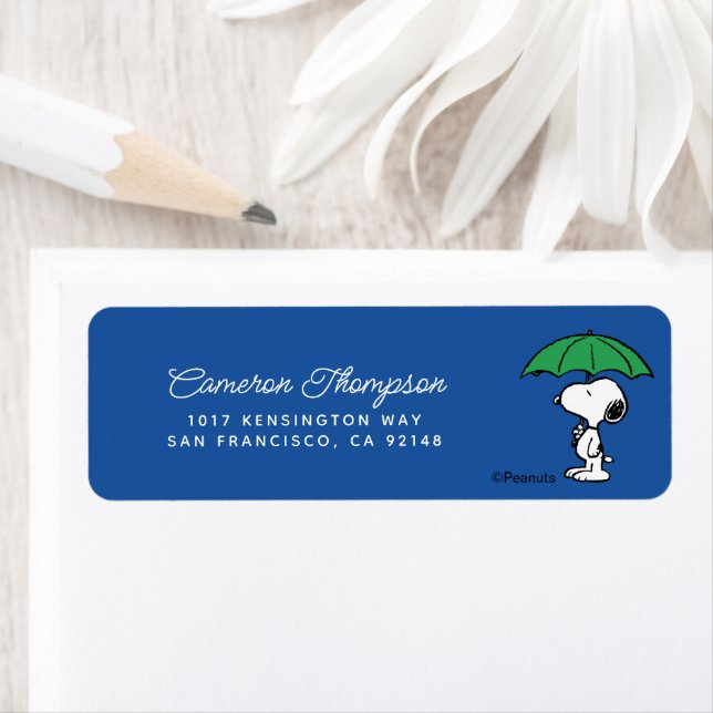 Peanuts | Snoopy Green Umbrella Return Address Label (Insitu)
