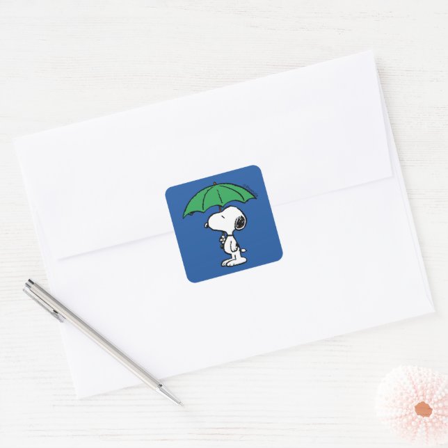 Peanuts | Snoopy Green Umbrella Square Sticker (Envelope)