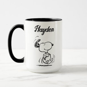 Peanuts   Snoopy Happy Dance   Add Your Name Mug