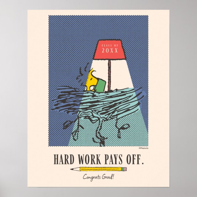 Peanuts Snoopy Hard Work Pays Off Graduation Poster (Front)