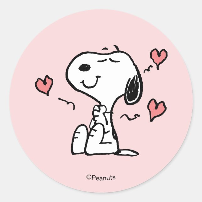 Peanuts | Snoopy Hearts Classic Round Sticker (Front)