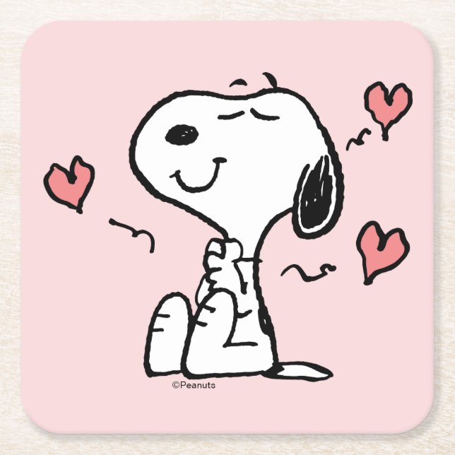 Peanuts | Snoopy Hearts Square Paper Coaster (Front)