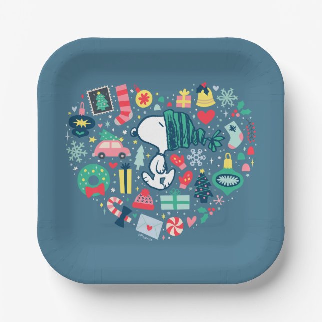 Peanuts | Snoopy Holiday Happiness Heart Paper Plate (Front)