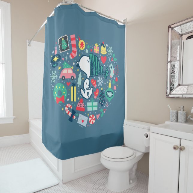 Peanuts | Snoopy Holiday Happiness Heart Shower Curtain (In Situ)