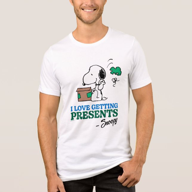 Peanuts | Snoopy I Love Getting Presents Tri-Blend Shirt (Front)