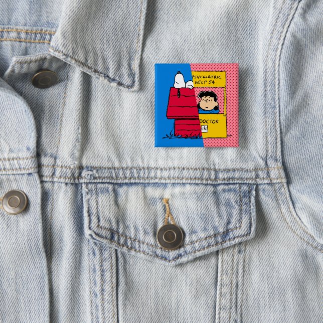 Peanuts | Snoopy & Lucy Half & Half 15 Cm Square Badge (In Situ)