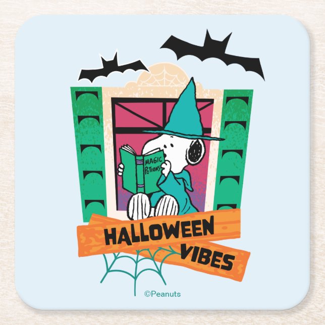 Peanuts Snoopy Magic Potions Halloween Square Paper Coaster (Front)