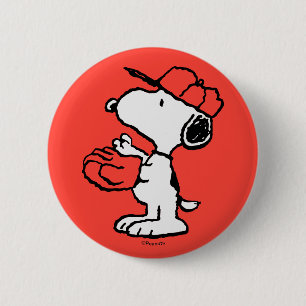 Peanuts   Snoopy Making the Catch 6 Cm Round Badge