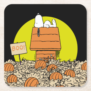 Peanuts   Snoopy Napping in the Pumpkin Patch Square Paper Coaster
