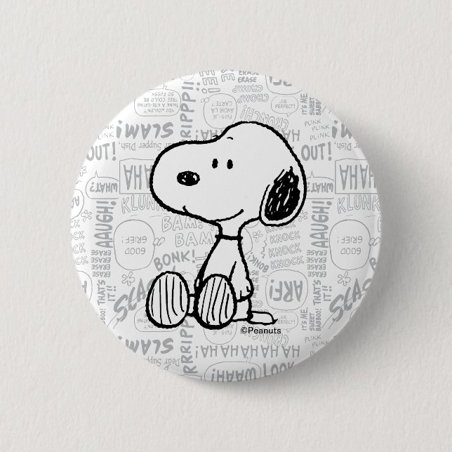 PEANUTS | Snoopy on Black White Comics 6 Cm Round Badge (Front)