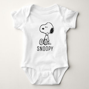 PEANUTS Snoopy on Black White Comics Baby Bodysuit