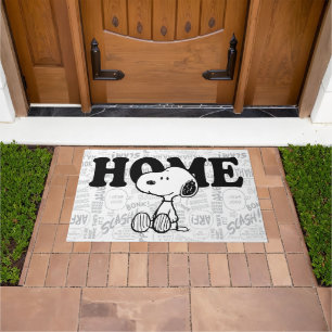 PEANUTS   Snoopy on Black White Comics Doormat