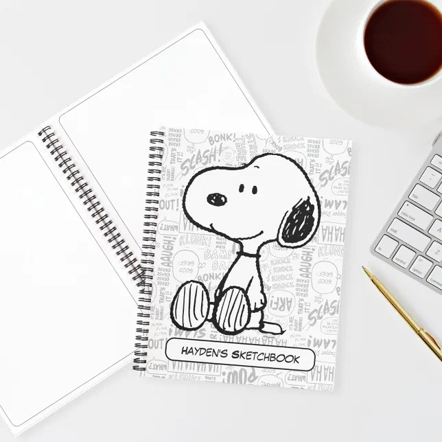 PEANUTS | Snoopy on Black White Comics Drawing Notebook | Zazzle