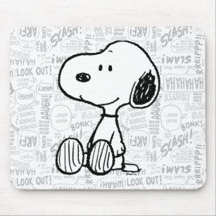 PEANUTS   Snoopy on Black White Comics Mouse Pad