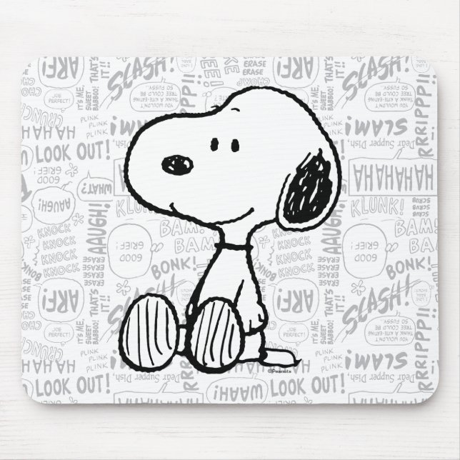 PEANUTS | Snoopy on Black White Comics Mouse Pad (Front)
