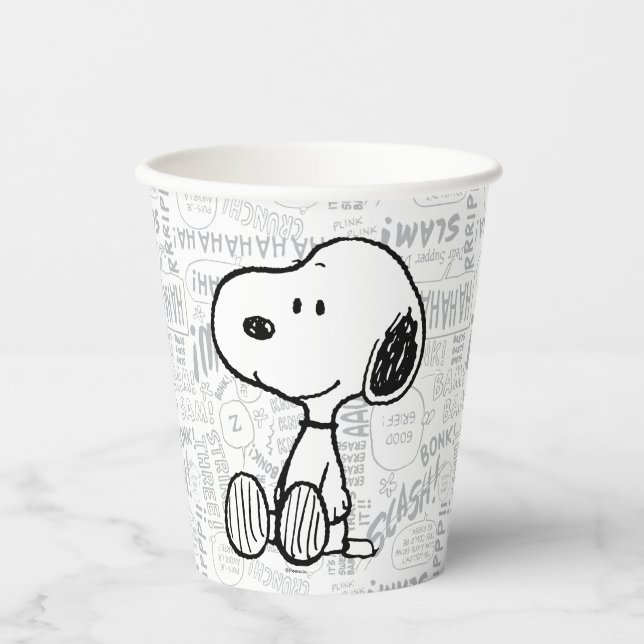 PEANUTS | Snoopy on Black White Comics Paper Cups (Front)