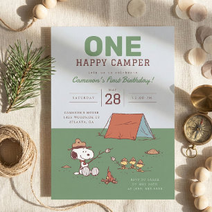 Peanuts - Snoopy    One Happy Camper Birthday Invitation