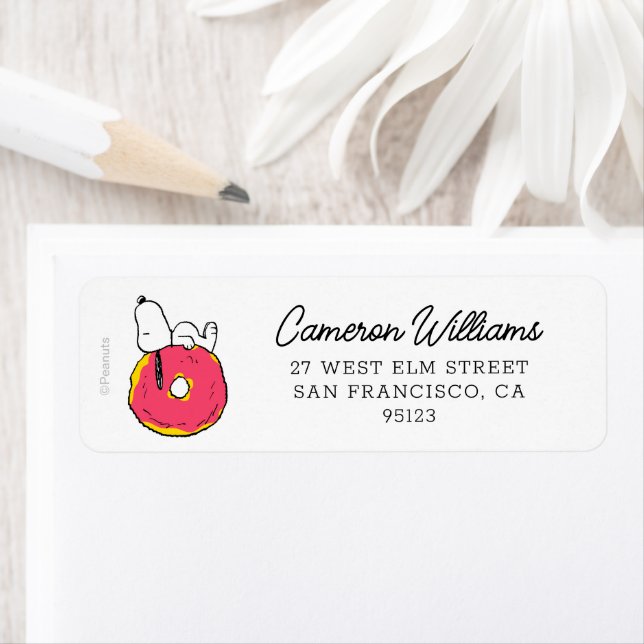 Peanuts | Snoopy Pink Doughnut Return Address Label (Insitu)