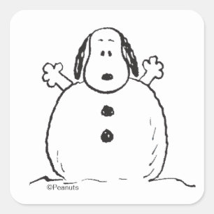 Peanuts   Snoopy Playing Snowman Square Sticker