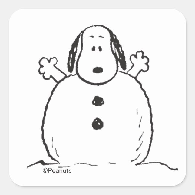 Peanuts | Snoopy Playing Snowman Square Sticker (Front)