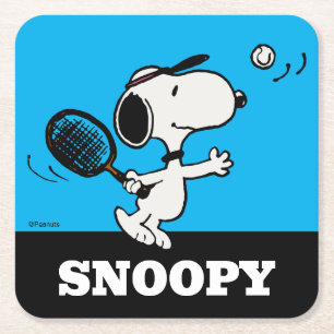 Peanuts   Snoopy Plays Tennis Square Paper Coaster