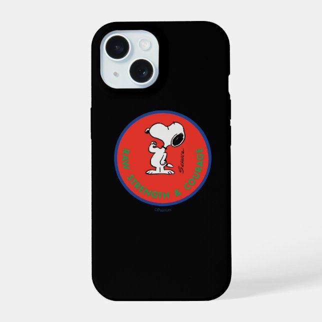Peanuts | Snoopy Raw Strength & Courage Badge iPhone 15 Case (Back)