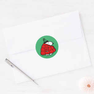 Peanuts   Snoopy Red Puffer Jacket Classic Round Sticker