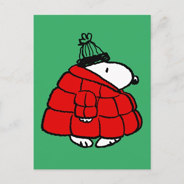 Peanuts | Snoopy Red Puffer Jacket Holiday Postcard (Front)