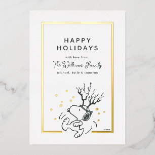 Peanuts   Snoopy Reindeer Family Photo Foil Holiday Card