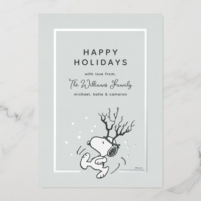 Peanuts | Snoopy Reindeer Family Photo Foil Holiday Card (Front)