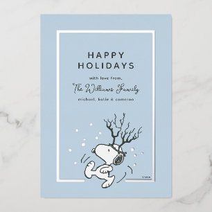 Peanuts   Snoopy Reindeer Family Photo Foil Holiday Card