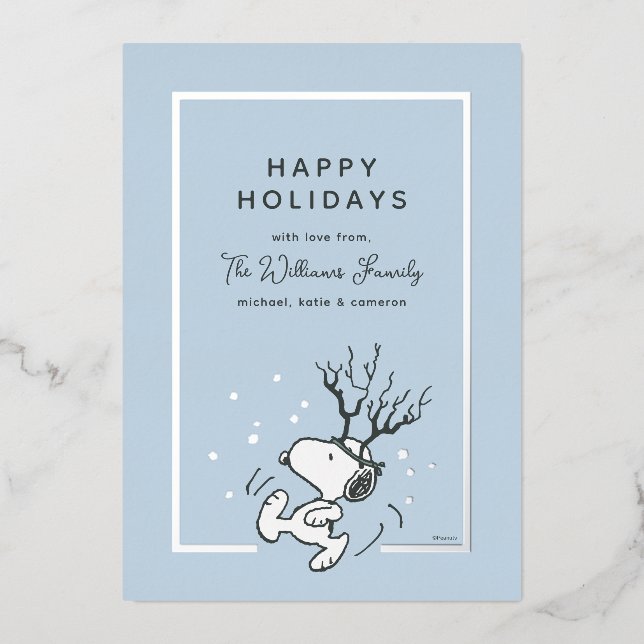 Peanuts | Snoopy Reindeer Family Photo Foil Holiday Card (Front)