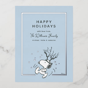 Peanuts   Snoopy Reindeer Family Photo Foil Holiday Postcard