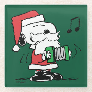 Peanuts   Snoopy Santa Claus Accordian Glass Coaster