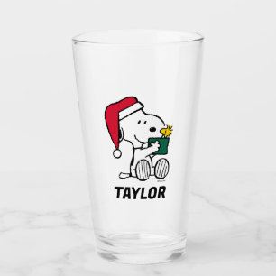 Peanuts Snoopy Santa & Woodstock Add Your Name Glass