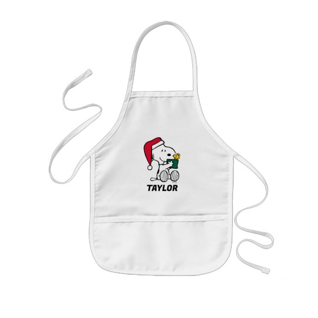 Peanuts | Snoopy Santa & Woodstock | Add Your Name Kids Apron (Front)