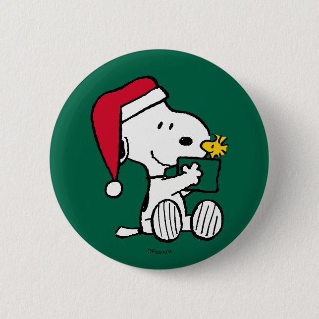 Peanuts | Snoopy Santa & Woodstock Gift 6 Cm Round Badge (Front)