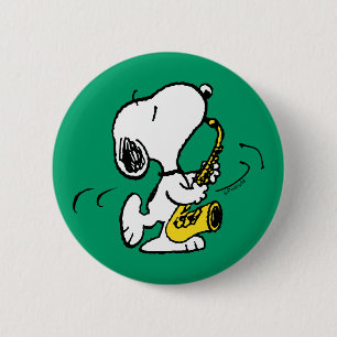 Peanuts   Snoopy Saxophone Player 6 Cm Round Badge