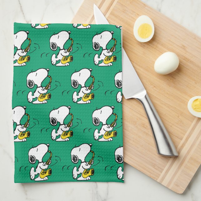 Peanuts | Snoopy Saxophone Player Tea Towel (Quarter Fold)