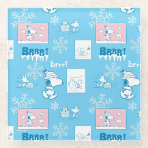 Peanuts   Snoopy Snow Day Pattern Glass Coaster