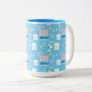 Peanuts   Snoopy Snow Day Pattern Two-Tone Coffee Mug