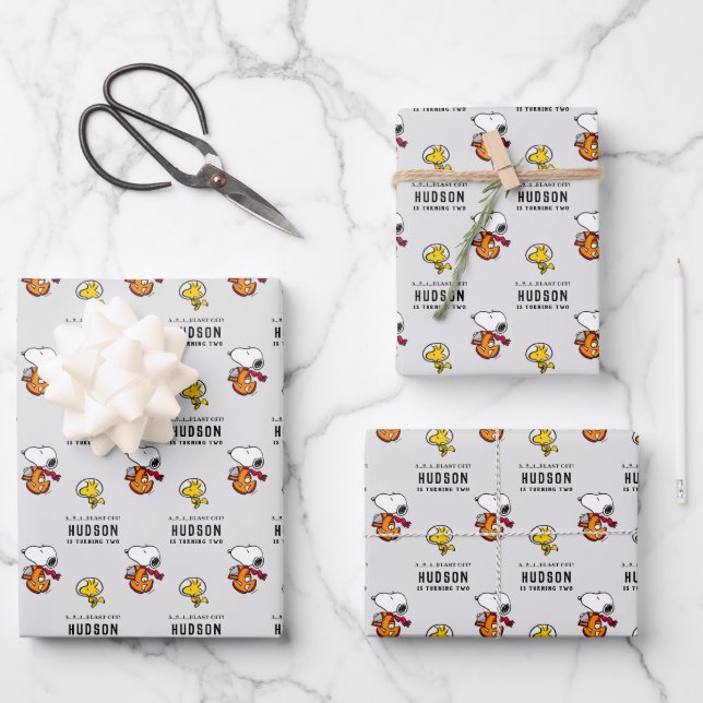 Peanuts | Snoopy Space Birthday Wrapping Paper Sheet (Front)